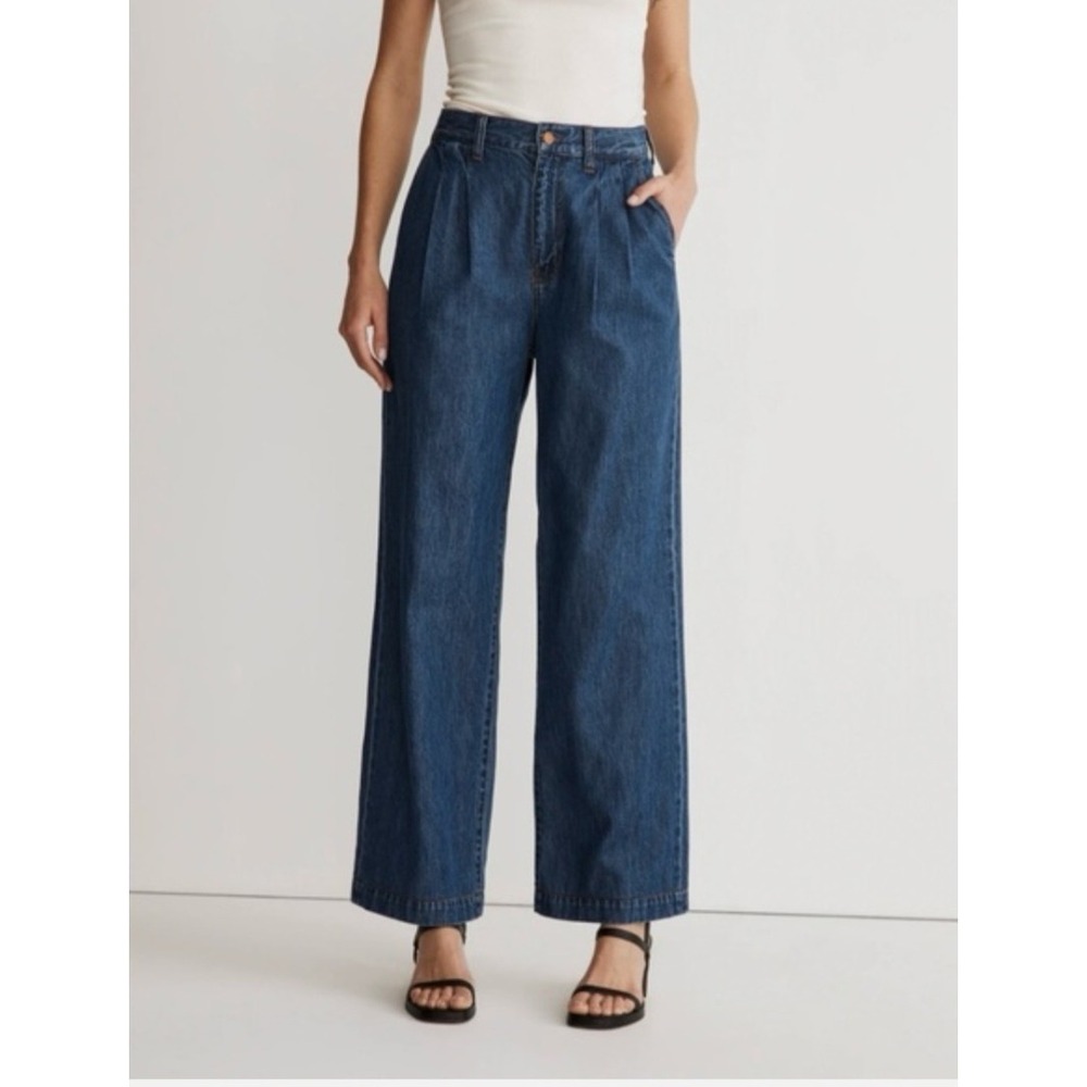 Madewell Baggy Straight Pleated Jeans Dark Indigo Wide Leg 26 CKP472729033